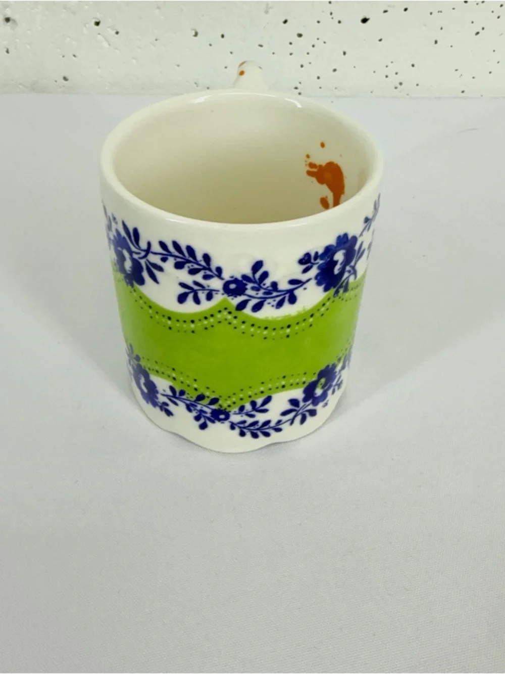 Anthropologie Comedy of Manners Blue Green Scalloped Paint Splatter Coffee Mug
